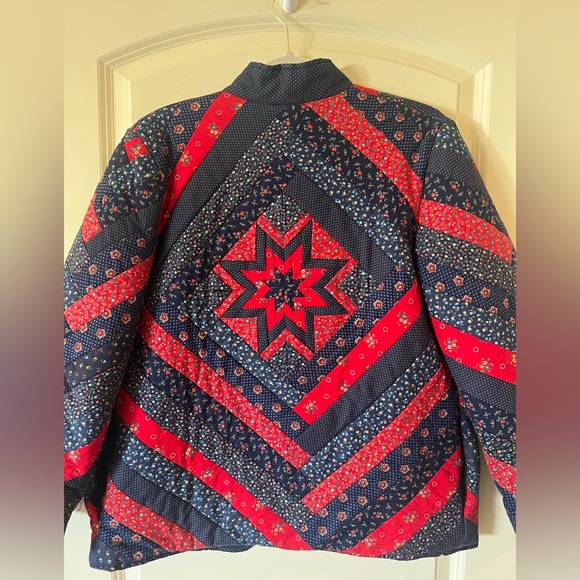 Handmade Quilt jacket Blue and Red Calico prints Americana - Picture 10 of 10